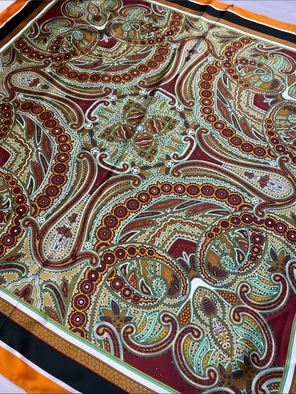 100% Silk Boho Paisley Versatile Classic Square Scarf Satin Finish 26”X 26”
